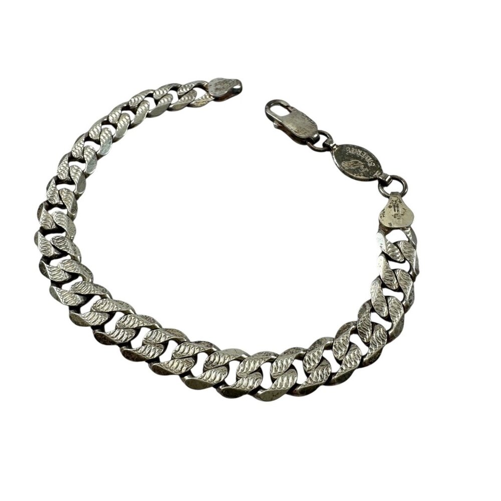 Silverite Bracelet Sterling Silver Flat Cuban Curb Chain Vintage 1970s Italy
